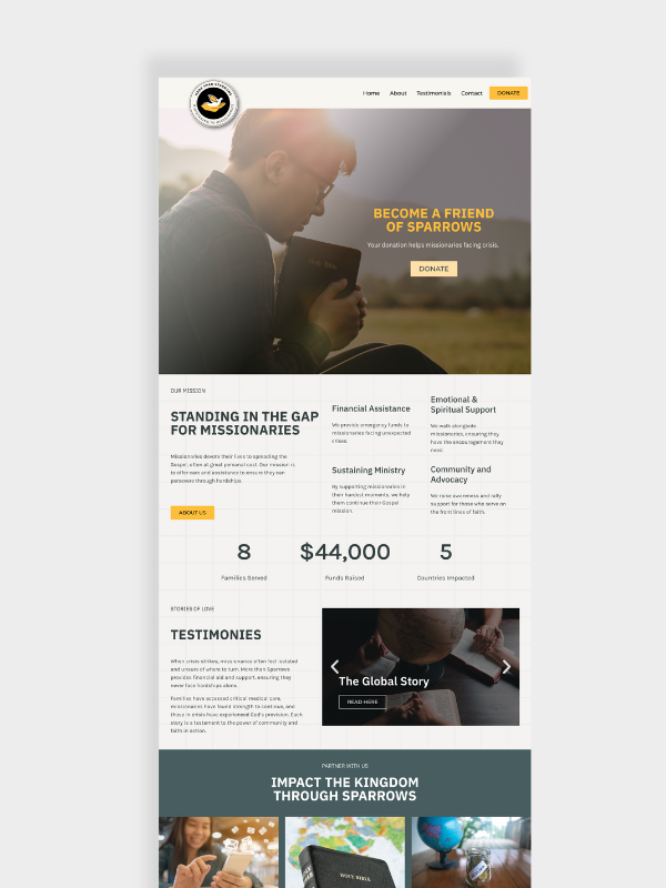 2 Screenshot of a website home page. The website is morethansparrows.net.